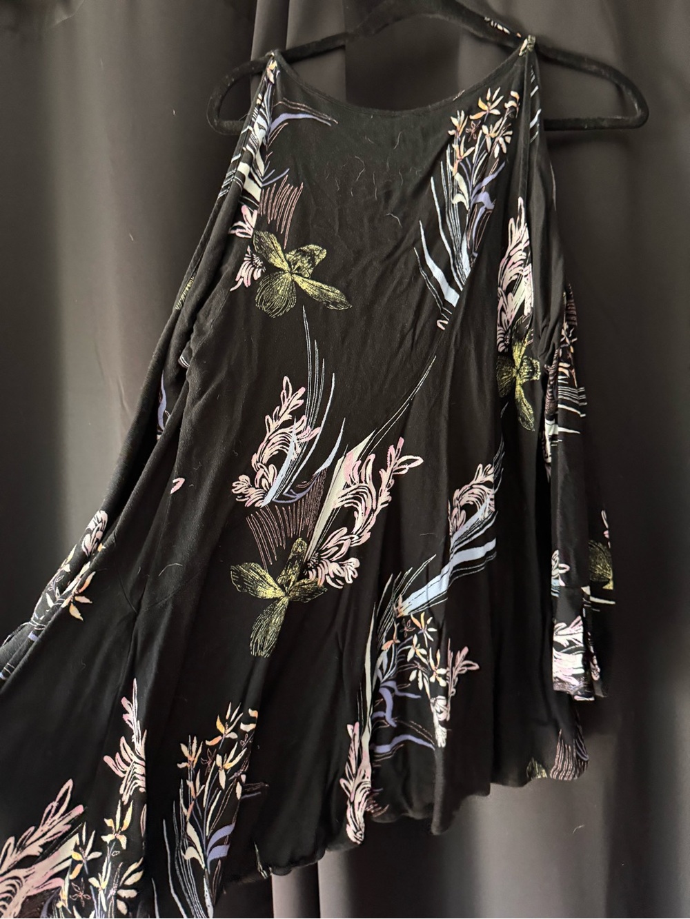 Free People Clear Skies Cold-Shoulder Black Floral Swing Dress/Tunic - Picture 6 of 8